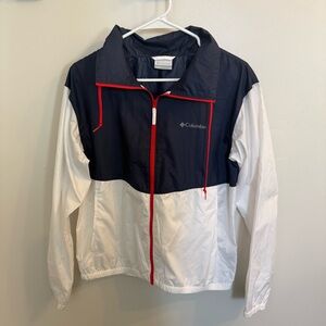 Columbia Navy and White Windbreaker with Red Trim
